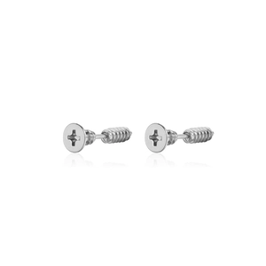 Punk style silver screw earrings with cross head design in stainless steel for unisex
