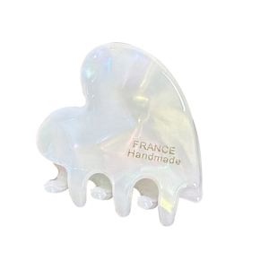 Chic pearlescent white heart-shaped hair claw clip with France Handmade lettering