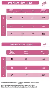 Size chart for rib-knit yoga set including detailed bra and shorts measurements