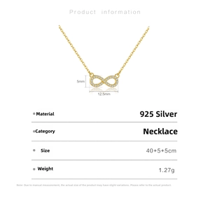 Detail showing 925 sterling silver infinity pendant dimensions and measurements
