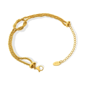 Elegant gold titanium knot bracelet with cross twisted geometric design and lobster clasp