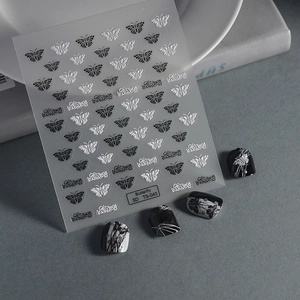 5D Embossed Butterfly Nail Art Stickers Black White Relief Hollow Ultra Thin Self Adhesive Decals Manicure Decoration