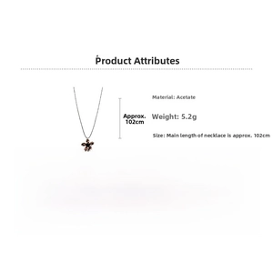 Detailed specs of floral leopard pendant necklace with dimensions and acetate material