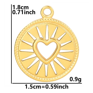 Detailed view of 18k gold heart pendant with dimensions 1.8cm by 1.5cm and 0.9g weight