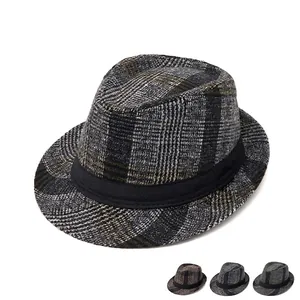 Mens Fedora Hat Cotton Polyester Blend Retro British Plaid Checked Adjustable Foldable Autumn Winter Outdoor Jazz Cap