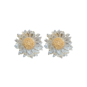 Elegant transparent sunflower earrings with golden pistils and clear resin petals