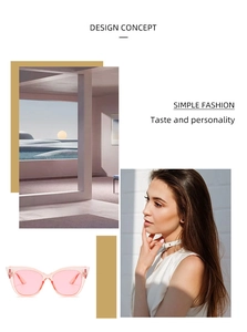 Detail of pink transparent cat-eye sunglasses featuring retro frame and aesthetic design