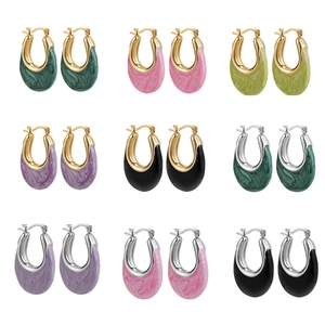 U-shaped stainless steel enamel hoop earrings in assorted marble textures and colors