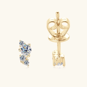 Elegant gold S925 sterling silver moissanite stud earrings with heart-shaped backings