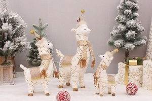 Weihnachten Plüsch Alpaka Puppe Ornament Set, süße Stofftiere Urlaubsdekor Detail.