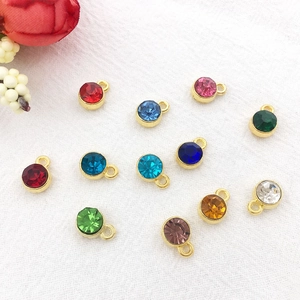 Colorful 7mm crystal round pendants with golden alloy frames for DIY jewelry making