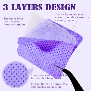 Three-layer purple lint-free nail wipes with grid texture and absorbent core for cleaning