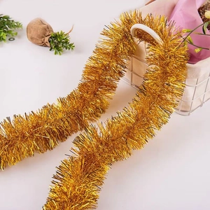 2M shiny gold Christmas tinsel garland for festive holiday party and wedding decoration
