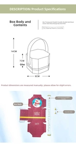 Detailed dimension guide and components of DIY Christmas gift box with handle