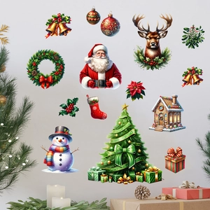 Christmas wall stickers set with Santa, reindeer, and snowman for holiday home decoration