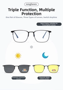 Square polarized sunglasses set with magnetic night vision and black optical frames
