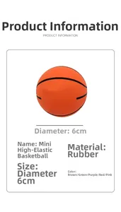 Detail view of 6cm mini high-elastic rubber basketball toy with 6cm diameter mark