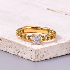 Square Zircon Cuban Link Ring Titanium Steel 18K Gold Plated Fashion Ins Minimalist Personality Jewelry For Women