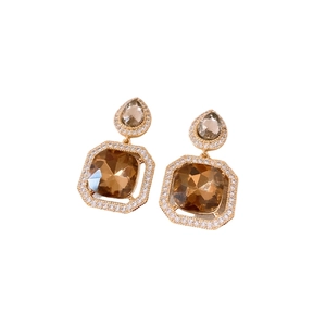 French palace style teardrop zircon earrings with vintage gold alloy and crystal pave