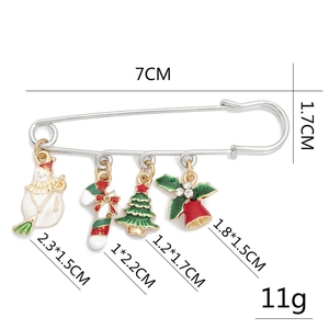Detailed size specifications for Christmas brooch with enamel charms and crystal accents