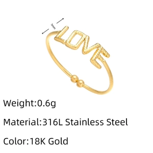 Detail of 18K gold stainless steel LOVE ring with adjustable band and size markers