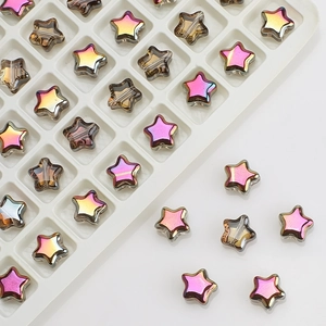 Detailed view of 8mm star-shaped pink crystal glass beads for DIY jewelry making