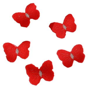 Set of five red felt butterfly hair clips for girls with silver stitching details