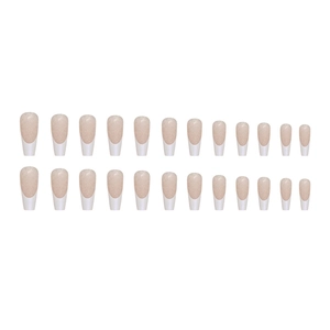 Long ballerina aurora white French press-on nails with sparkling glitter fragments