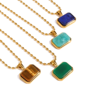 Chic 18k gold plated stainless steel necklaces with rectangular natural stone pendants