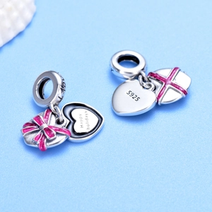 S925 silver bow bead charms with Happy Holidays engraving for DIY bracelet
