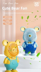 Detail of the cute bear mini fan showing adjustable two-speed wind and night light