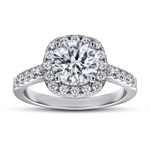 Macro detail of 925 silver moissanite ring with halo setting and pave diamonds