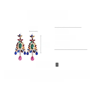 Detailed size chart for vintage rhinestone flower drop earrings showing dimensions and weight