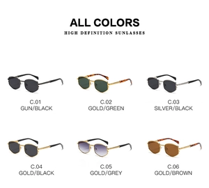 Collection of retro metal sunglasses showing six different frame and lens color options