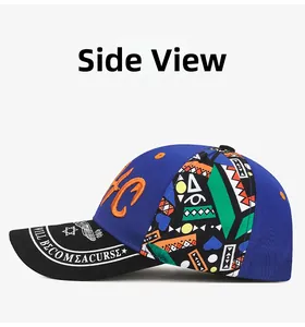 Detail of NYC baseball cap with side geometric patterns and 3D embroidery detail