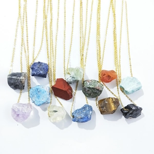 Natural Raw Stone Pendant Necklace Irregular Crystal Quartz Amethyst Gold Chain Boho Jewelry Gifts For Women Men