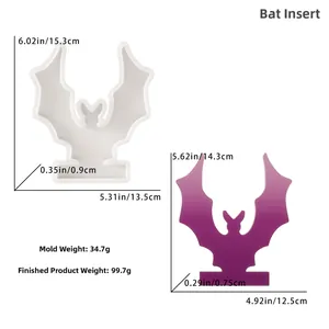 Detailansicht der Halloween Fledermaus Silikonform mit genauen Maßen und Gewichtsangaben