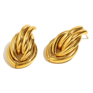 Polished 18K gold plated stainless steel oval chain link earrings in chunky retro style