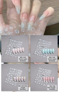 3D bubble shell luster nail stickers with heart and star patterns in 4 assorted styles