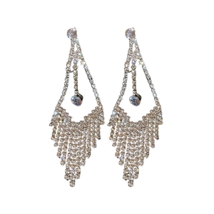 Sparkling silver tassel drop earrings with heart crystal and luxury cubic zirconia stones