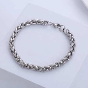 Classic 7mm stainless steel wheat link bracelet in polished silver for men