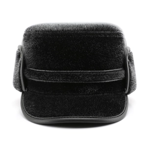 Men's thermal winter trapper hat with black faux fur earflaps for outdoor cold protection