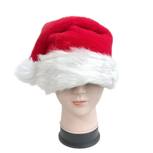 Klassische rot-weiße Plüsch-Weihnachtsmütze für Erwachsene aus weichem Langhaarfell