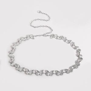 Silver butterfly metal waist chain belt with adjustable link chain for women dresses