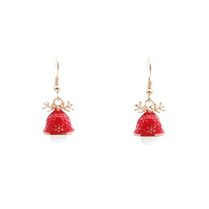 Christmas jewelry set featuring red bell earrings with gold accents and white pearls