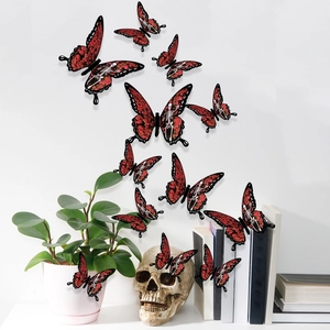 3D butterfly wall stickers with skull and red rose patterns for Halloween home decoration