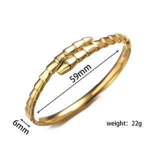 Minimalist gold geometric bangle with snake bone texture and 59mm diameter size details