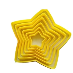 Set of 6 yellow star-shaped plastic cookie cutters for baking and fondant crafting
