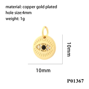 Detail of 10mm gold plated Evil Eye charm with cubic zirconia and 4mm hole
