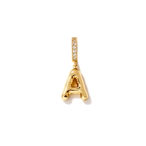 Balloon style gold plated letter A necklace pendant with cubic zirconia inlay detail